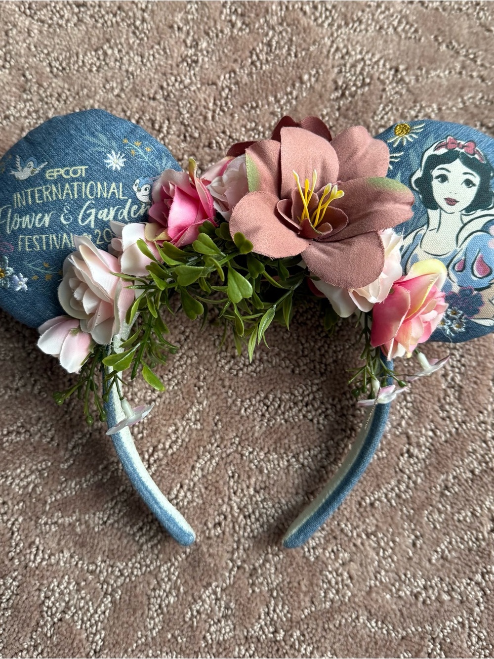 Disney Floral Minnie Ear Headband in Denim Blue and Pink